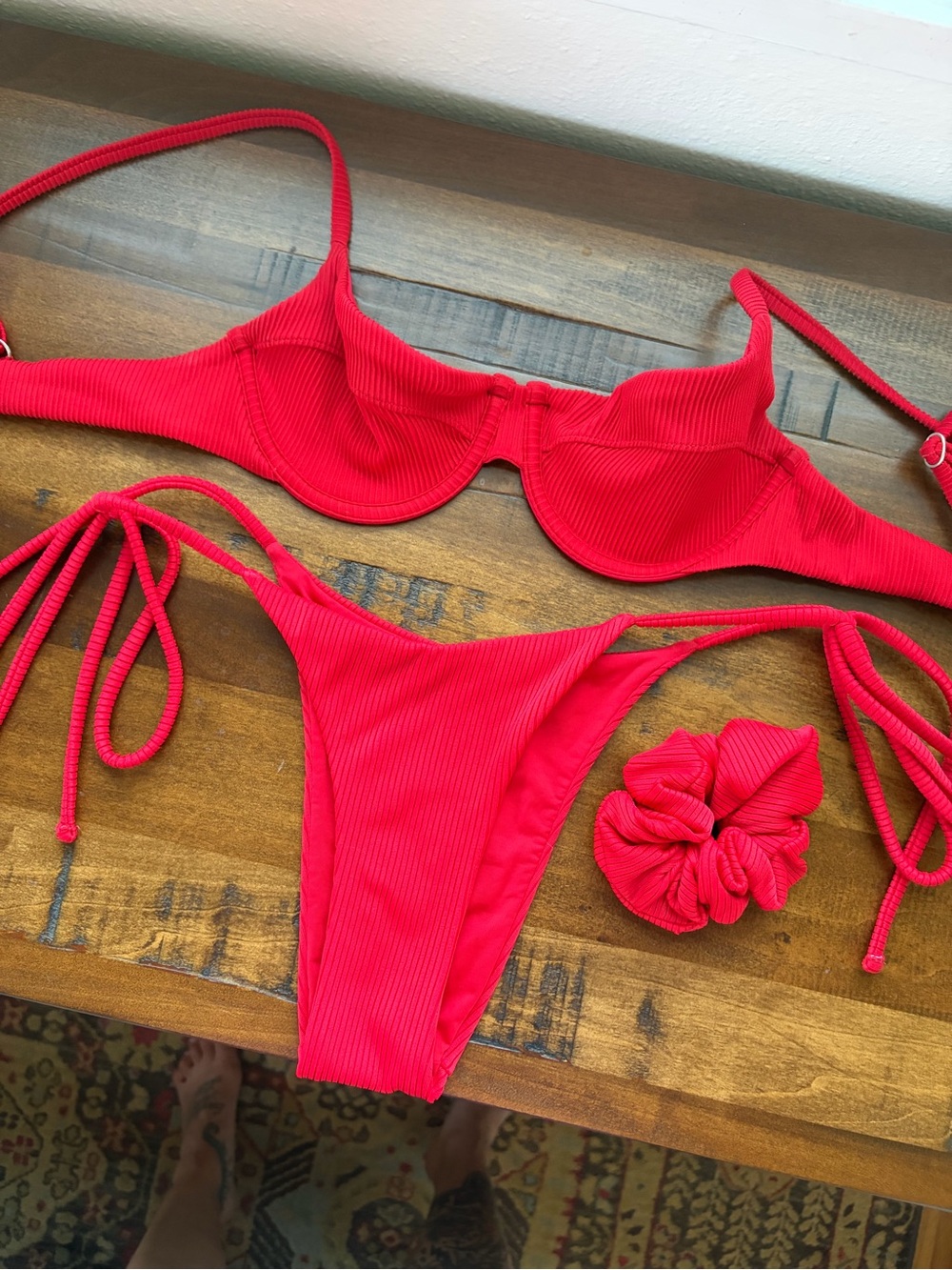 OneOne Swimwear Ribbed Red Bikini Set - Picture 2 of 8